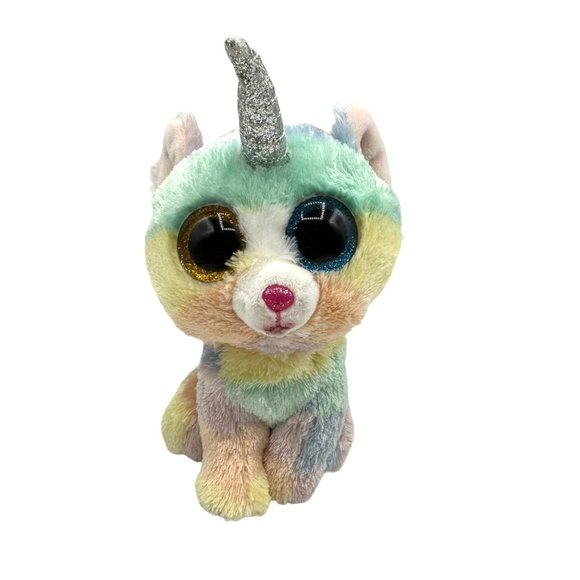 TY Heather the Unicorn Cat Beanie Boo Unikitty Big Eyes Stuffed Animal Plush Toy - Picture 2 of 11